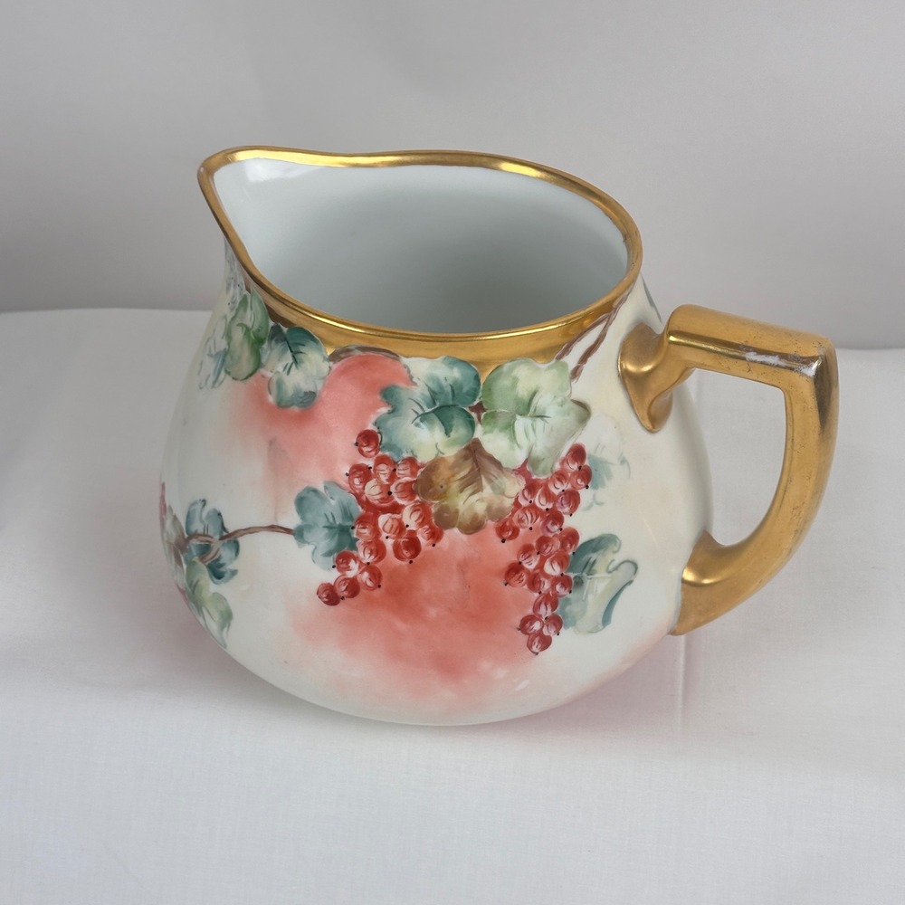 H&Co Selb‎ Bavaria Pitcher Cider Lemonade Hand Painted Grapes Signed M. Fischer